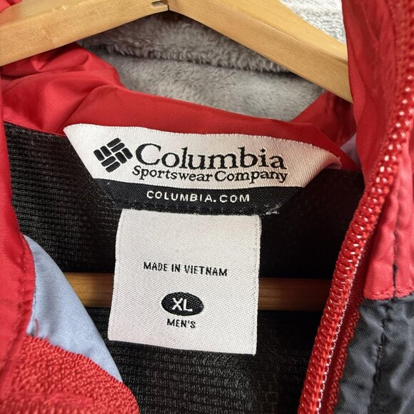 Columbia Jacket Mens XL Red Black Hooded Packable Windbreaker Zip RM3026 Nylon - Picture 3 of 16
